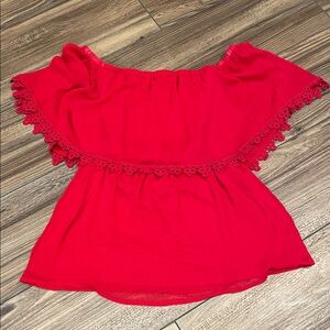 Charming Charlie Red Lace Trim Blouse